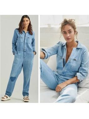Free People x LEE current jean utility jumpsuit coverall heart size small